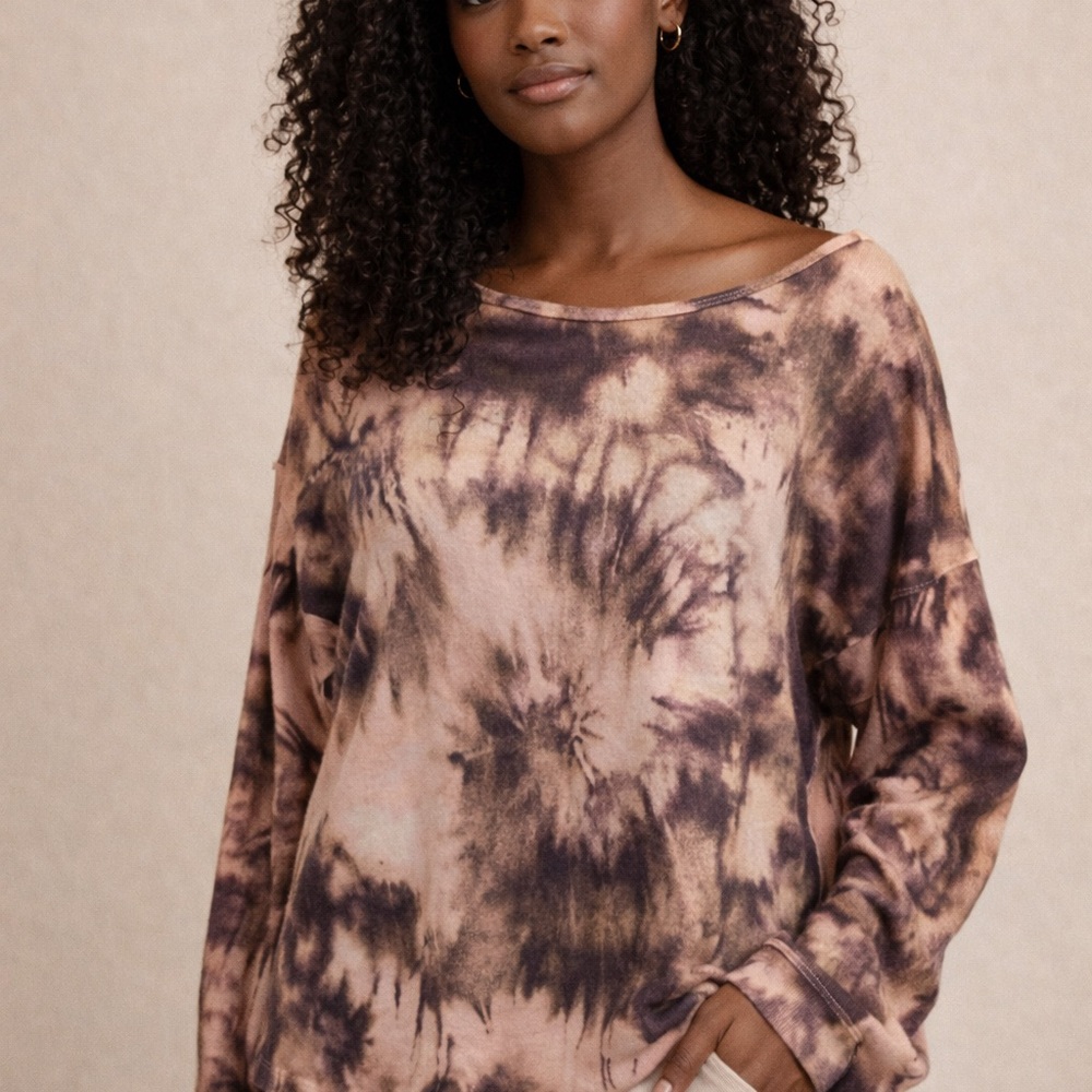 Zac & Rachel Tie-Dye Sweatshirt in Cream and Brown - Picture 1 of 6